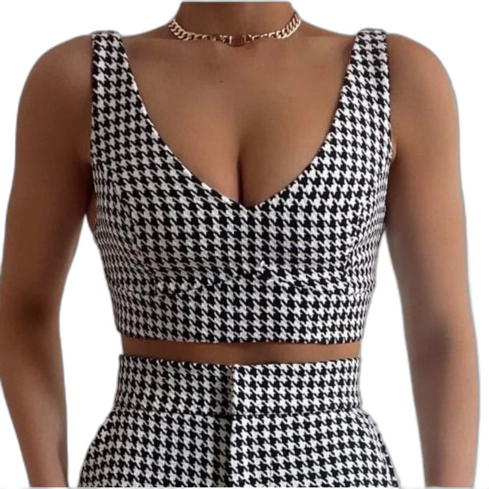 High Waist Houndstooth Tweed Wide Leg Pants w Pockets US 4 - Top Sold Separately
